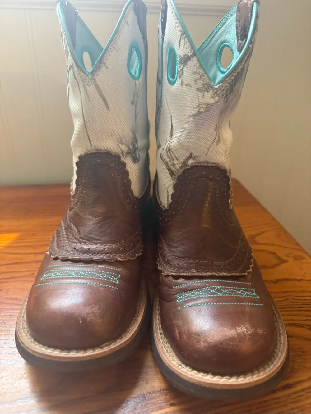 Ariat Brown and Teal Kids Western Pull-On Boots